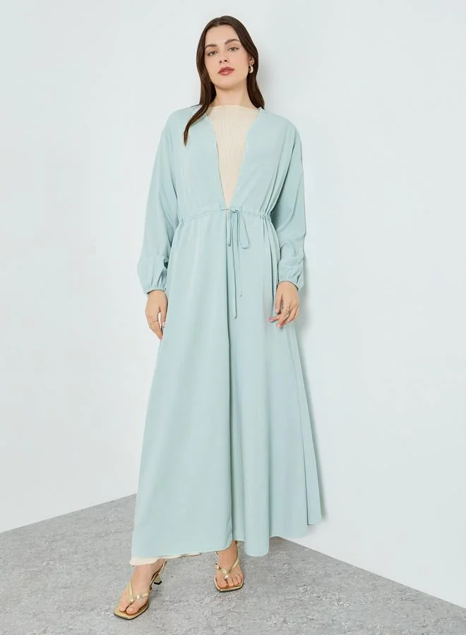 Women Green Waist-Drawstring Kimono Abaya